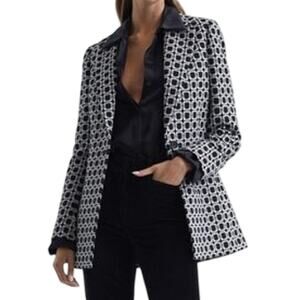 Reiss NWOT Bianca Single Breasted Jacquard Pattern Blazer Black & White Size 4